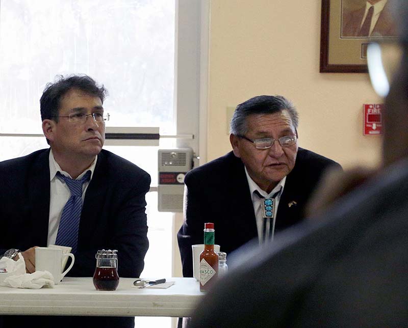 Navajo Nation President Ben Shelly, right, sits in a meeting with new council members at Quality Inn on Thursday, Jan. 22, 2015, in Window Rock. (Times photo - Stacy Thacker)