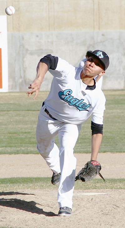 Navajo Preparatory pitcher Dalton Shirley releases the ball against Wingate High School on March 31. (Times photo – Sunnie R. Clahchischiligi)