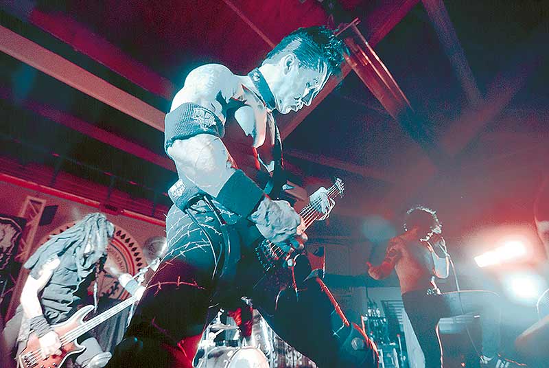 Guitarist for heavy metal band Doyle and former Misfits member, Doyle Wolfgang Von Frankenstein performs in the Navajo Nation Metal Fest at the Window Rock Sports Center. (Times photo - Donovan Quintero)