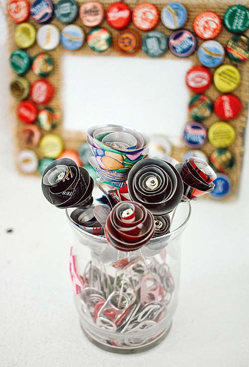 A vase of aluminum can roses was one of the creations on display during the Navajo Technical University Recycling Contest. The contest was designed to get students thinking about recycling. (Courtesy photo)