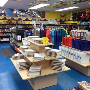 There's plenty of logo clothing and school supplies at Dine College's redesigned bookstore. What won't you find there? Books. The college has gone to an online book buying and selling program with an eBook option. (Times photo -- Cindy Yurth)