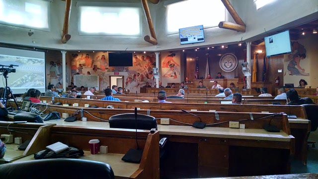 Members of the New Mexico Department of Health, San Juan Medical Center and Navajo Council gather at the Navajo Council Chambers to discuss the current status of the Animas River contamination. (Times Photo - Terry Bowman)