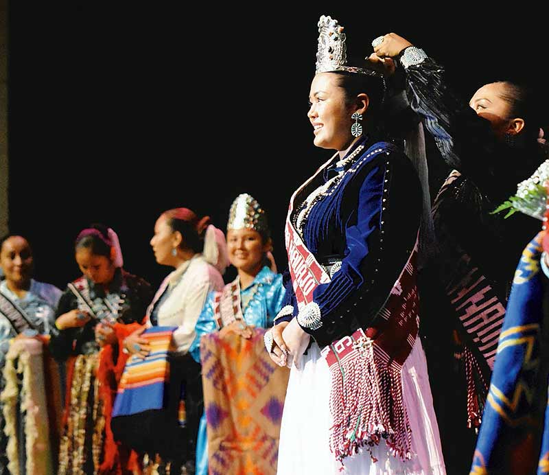 Navajo Times | Donovan Quintero Vanessa Litson from Shiprock, smiles as the Miss Northern Navajo crown is fitted onto her head Friday night to become the 2015-2016 Miss Northern Navajo at the Phil L. Thomas Performing Arts Center in Shiprock. 