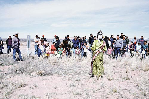 Navajo Times | Krista Allen Miss Navajo Nation Alyson Shirley welcomes children and adults alike to her community Easter egg hunt March 27 in Tolani Lake, Ariz. More than 3,000 actual and candy-filled plastic eggs were hidden and scattered in two designated areas near the chapter house.