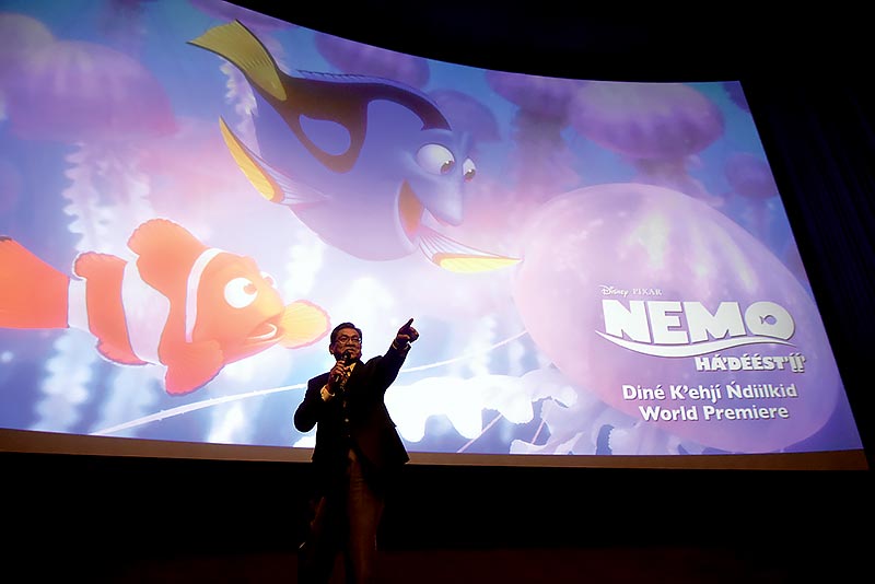 Navajo Times | Donovan Quintero Navajo Nation President Russell Begaye, speaks before the start of the Navajo-dubbed “Finding Nemo” on Monday night in Albuquerque. 