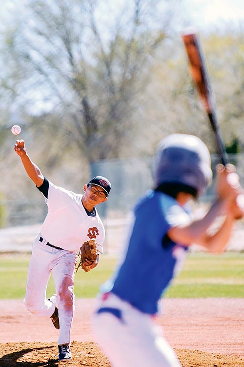 Navajo Times | Adron Gardner Shiprock senior Cameron Phillips struck out 12 of the 24 batters he faced during the championship game of the Thoreau Hawk baseball tournament against Hot Springs. Shiprock won, 8-0. 