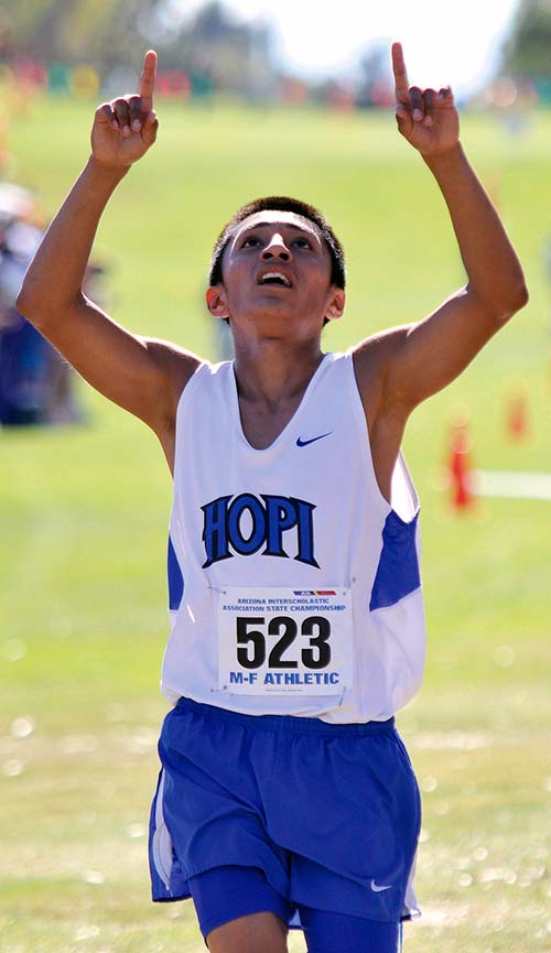 File photo Hopi runner Howard Anfernee led the Bruins to the 2013 Division IV state title with a second place finish. The Hopi boys cross-country team was featured on ESPN this past Sunday.