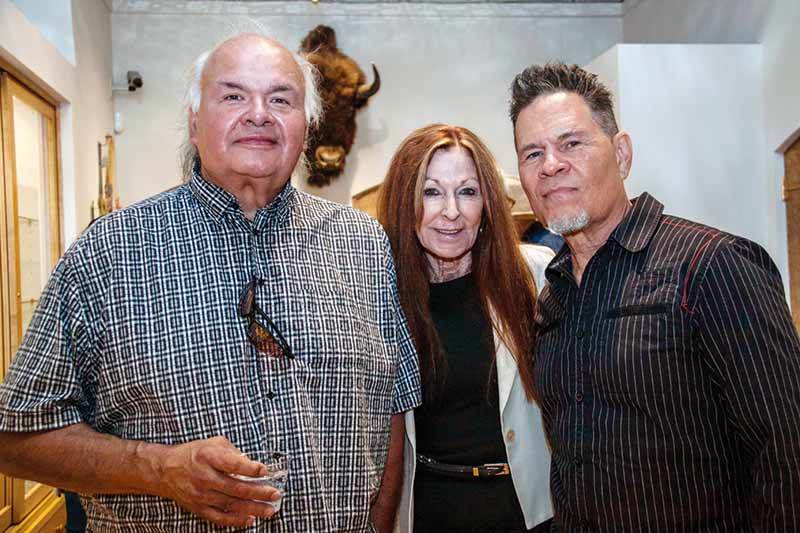 Special to the Times | Jason Morgan Edwards Gary Farmer, Silver Bullet Productions CEO Pamela Pierce, and A Martinez greet The Evolution of Native Cinema reception in Santa Fe on July 5th. 