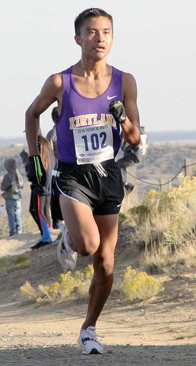 Kirtland Central sophomore sensation Kashon Harrison crossed the finish line in first place at the Patson Amesoli with a time of 16 minutes, 7.04 seconds on Saturday in Zuni, N.M.