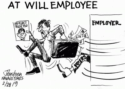 Voters as employer kicking out Tso & Tso carrying atwill employees paperwork and money.