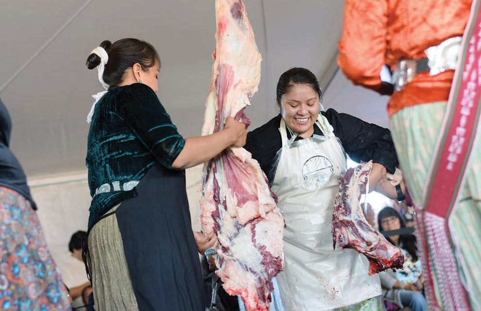 Former Misses Navajo help contestants in butchering contest