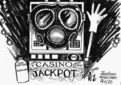 Jack's Coronavirus: Casino Jackpot with hand sanitizer, alcohol-based. Bingo.