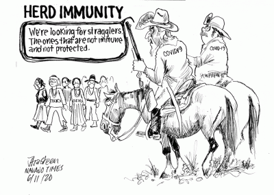 Herd imunity. Virus riding horses say, We're looking for stragglers. The ones that are not immune and not protected.