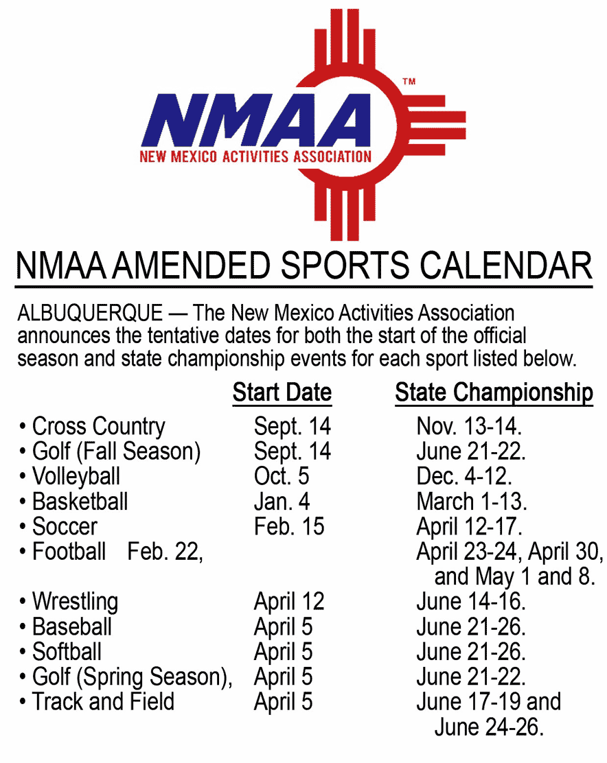 Chart showing NMAA schedule