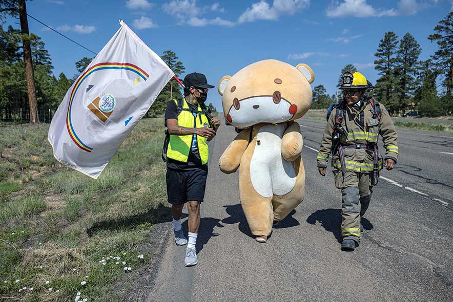 Diné reach out, embrace Bearsun:  Man walks for donations for mental health, autism, cancer, the disabled community and environment
