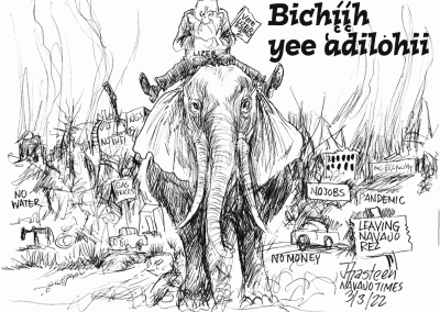 Lizer rides a Republican elephant off the Navajo rez, leaving behind a legacy of no water, no jobs, pandemic destruction, rising gas prices, no economy and more.