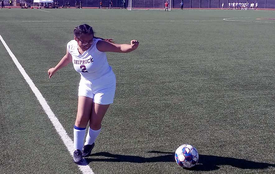 All aboard!  Shiprock fields girls soccer team for first time