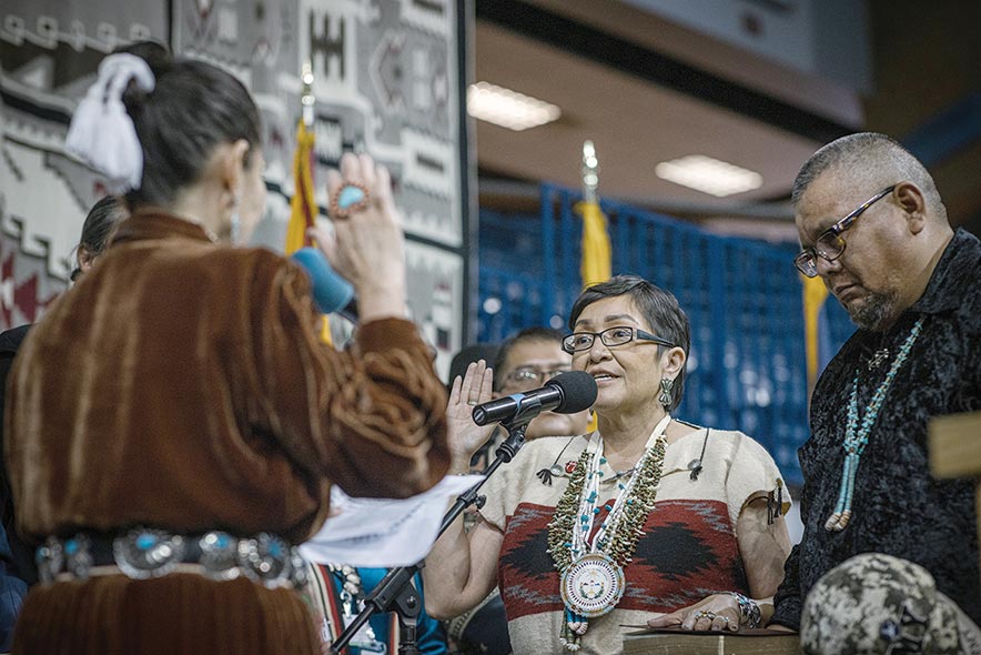 ‘Nihichʼą́ą́h na’ashhaał dooleeł’:  Richelle Montoya sworn in as next vice president