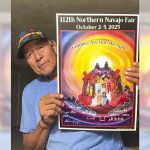 Families stand together in Elmer Yazzie’s winning poster for Northern fair
