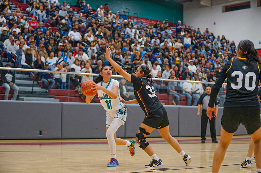 Navajo Prep girls claim fourth straight district tournament crown: Lady Eagles rally for 35-34 win